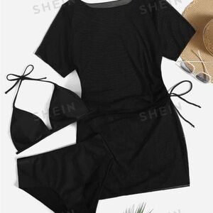 SHEIN Swim Solid Bikini Set Halter Triangle Bra & High Waisted Bottom